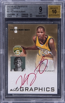 2007/08 Upper Deck Hot Prospects "Autographics" #KD Kevin Durant Signed Rookie Card - BGS MINT 9/BGS 10
